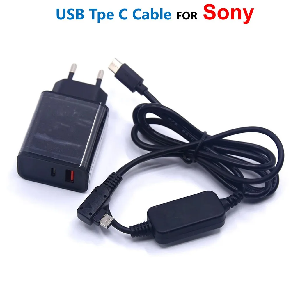 AC-PW10AM 8V USB C zasilacz zasilający kabel + PD ładowarka do Sony Handycam NEX-VG10 VG10 NEX-FS700 SLT-A58 alfa A99 A57 A77 A10