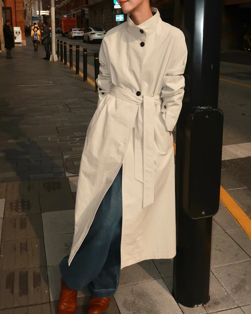 Women's Long Trench Coat  2026 New Long Sleeve Windproof and Waterproof Belted Jacket for Women Chic Female Outerwear