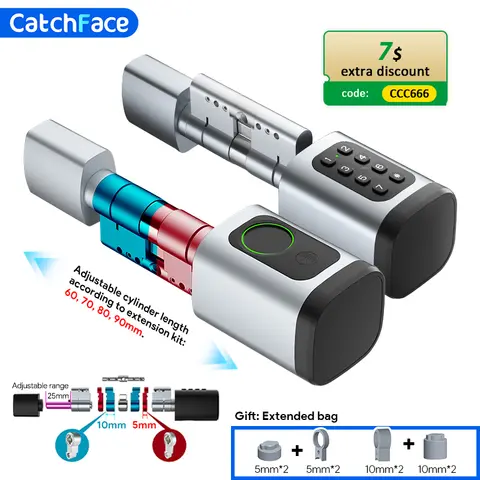 V1 Pro+ Version Adjustable TUYA APP Smart Life Fingerprint Password Digital RFID Card Cylinder Smart Door Lock for Home