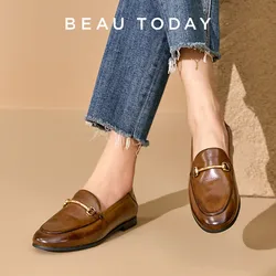 BEAUTODAY Dress Shoes Women Loafers Cow Leather Sheepskin Rubber Formal Business Suit Ladies 2024 Spring Autumn Handmade 27171