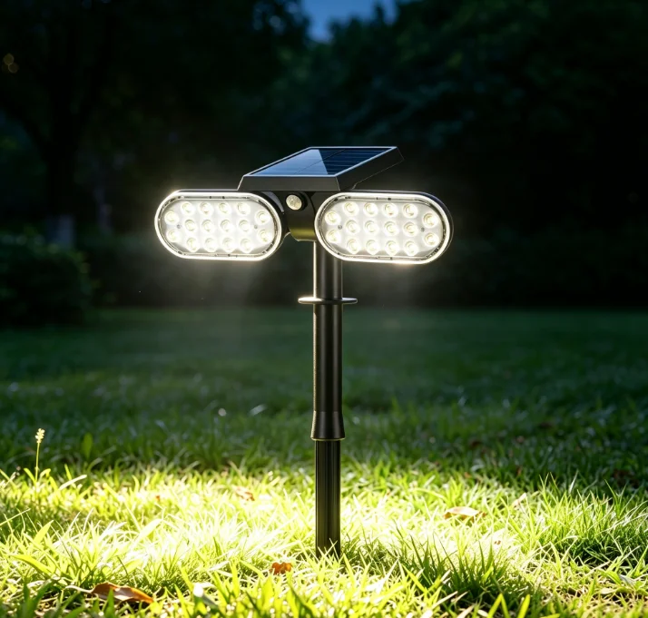 Solar powered human body sensing outdoor lawn and courtyard lights with 360 degree rotation