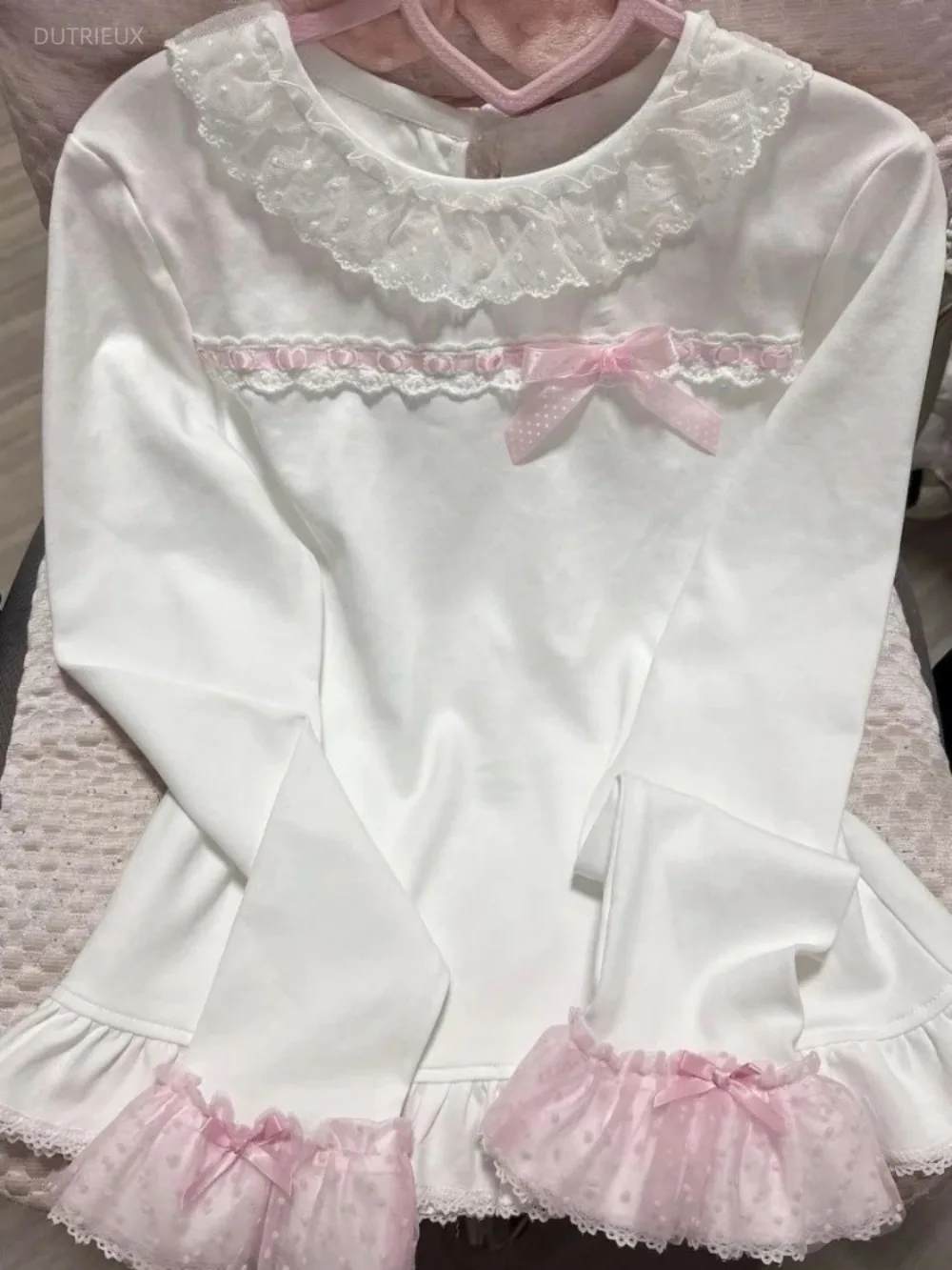 Lace Bow Ropa mujer Long Sleeve Woman Clothes Princess Roupas Feminina Sweet Cute Y2k Tops Japanese Kawaii Lolita Camisetas