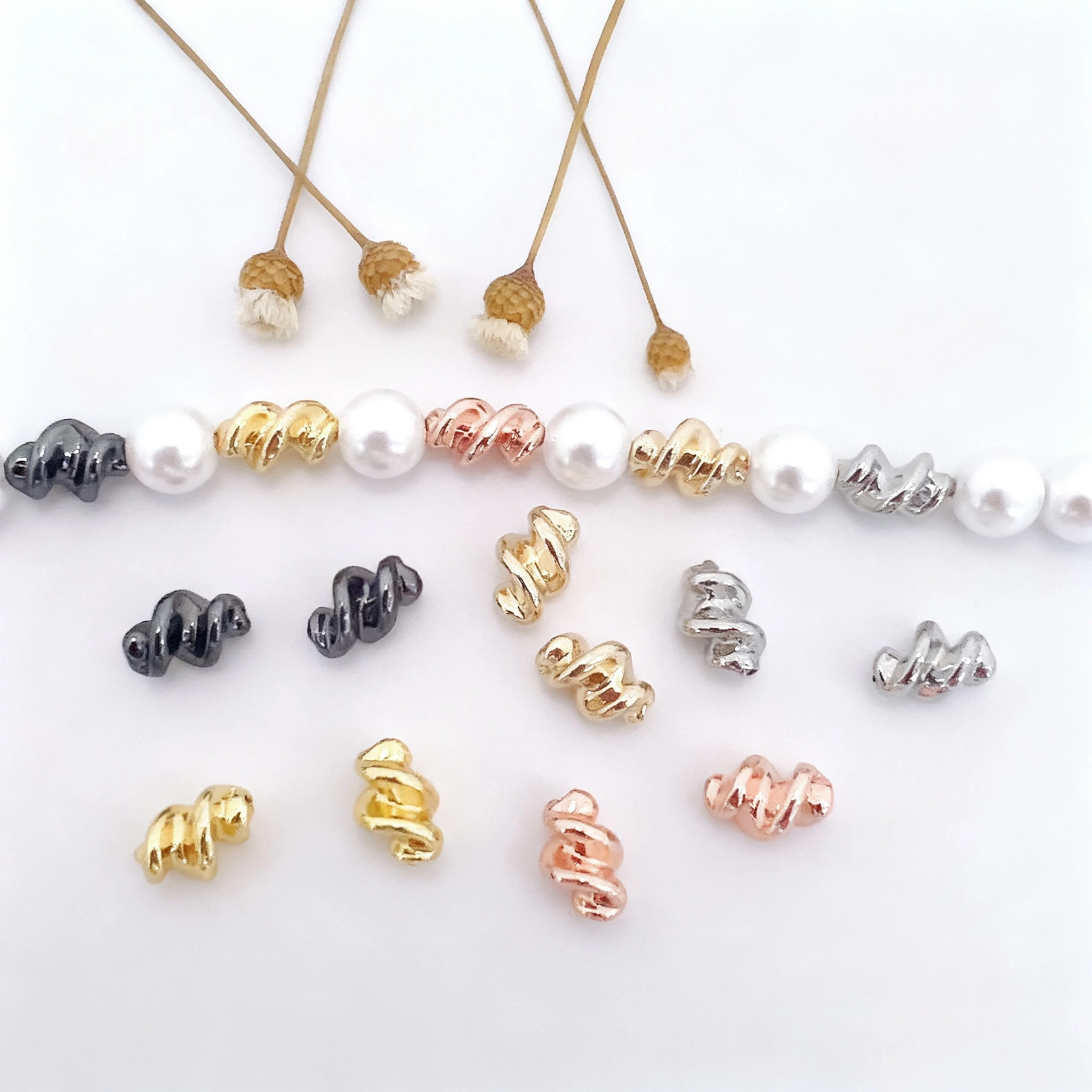

5 Pieces Gold-plated Twisted Beads Spacers Handmade Beaded Bracelet Necklace Earrings Accessories DIY Jewelry Making Materials