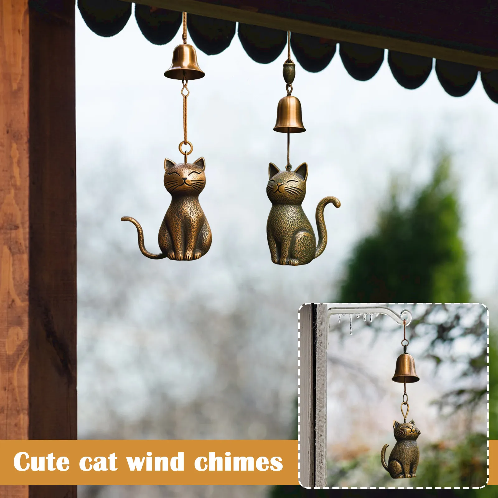 Unique Cat Wind Chime Metal Cat Wind Chime Garden Statue for Cat Lovers Outdoor Hanging Memorial Ornament Porch Decoration Gift