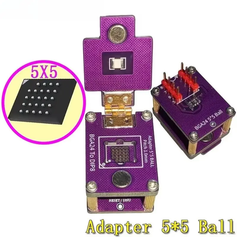 RISE-Automotive Adapter BGA24 Reader/Writer Block Chip Burn Test Tester 5X5 Ball Flip Probe IC