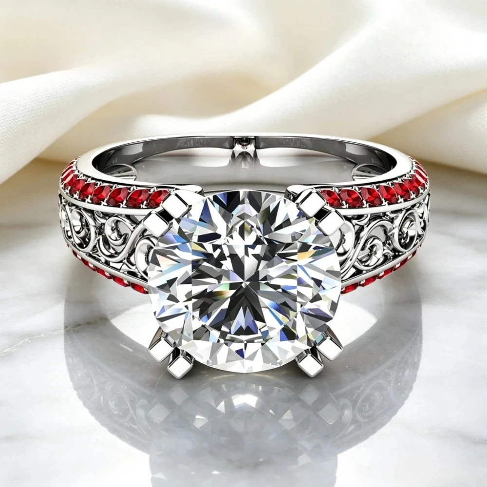 The New 925 Pure Silver Popular Ruby Hollow Open Ring and Blue sapphire Ring Are Fashionable and Versatile