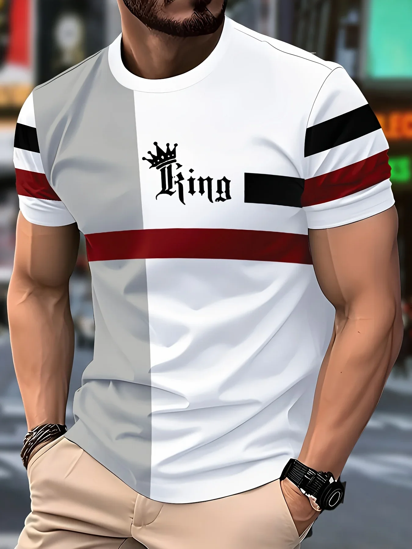 Sommer-Klassiker Herren T-Shirt Outdoor Rundhals Kurzarm-Oberteil mit Streifenmuster Street Loose T-Shirt Übergroße Herrenbekleidung
