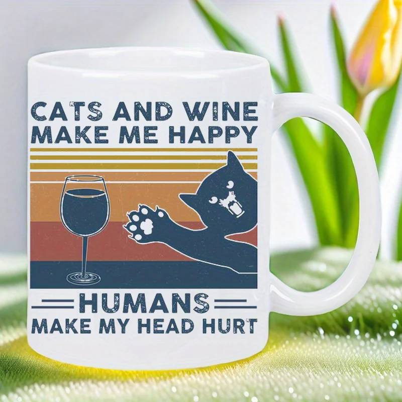

Юмористическая керамическая кофейная кружка с дизайном «Кот и вином Make Me Happy» — белая, только для ручной стирки, многоразовая, идеально подходит для юмора и C