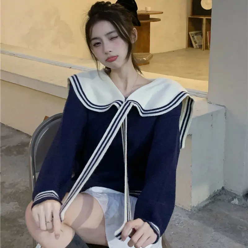 Sailor Collar Autumn Winter Sweater Pullovers Women 2022 Preppy Style Loose Sweater Pullover Oversize Sweater Jumper Knitwear