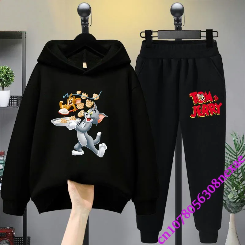 2024 New Disney Tom And Jerry Children's Set Spring And Autumn Cartoon Anime Boys And Girls Print Sports Top And Pants 2-piece