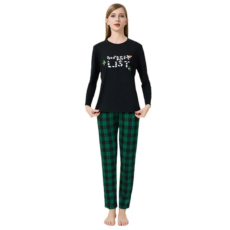 Conjunto de pijamas con alfabeto inglés para mujer, pijamas con estampado navideño de estilo europeo y americano, ropa de casa a la moda para mujer