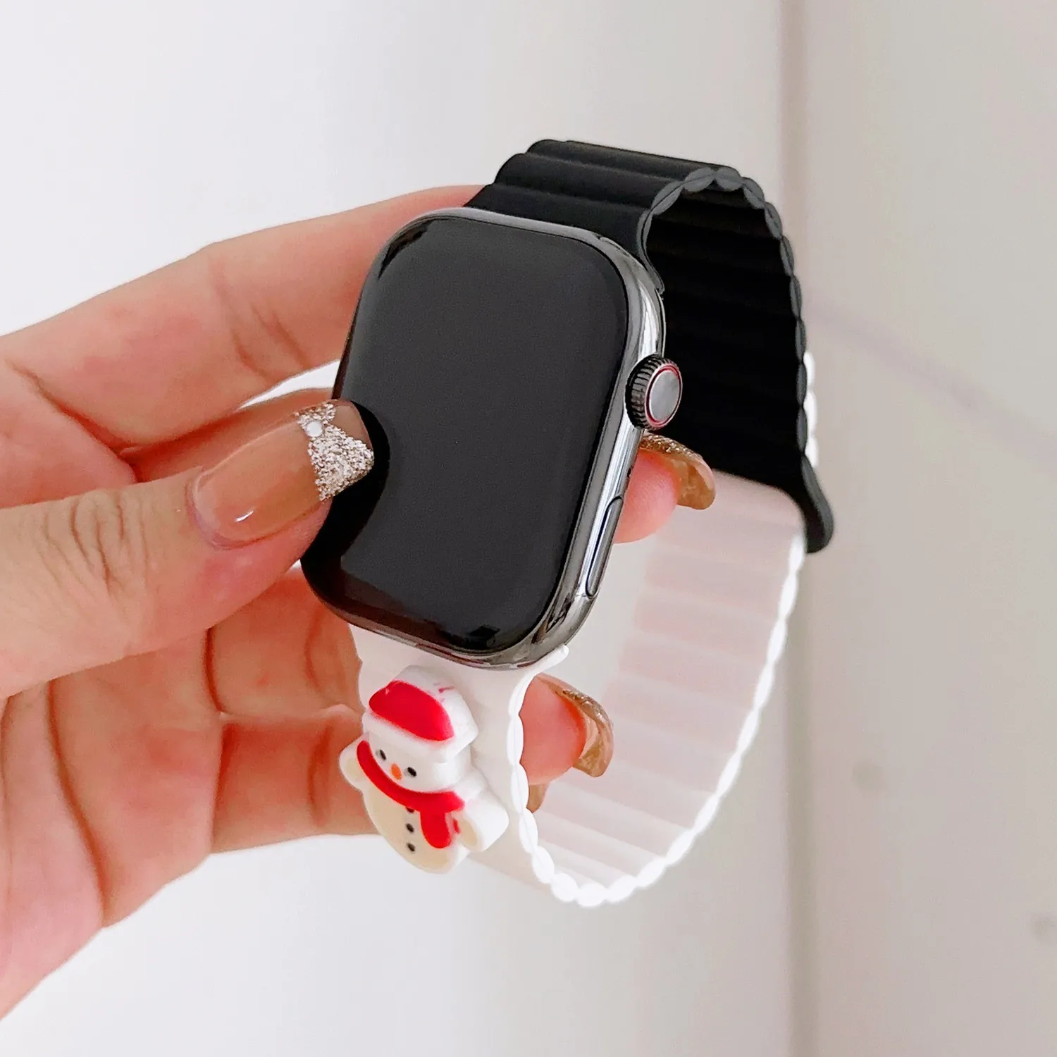 Christmas Theme Sports Strap For Apple Watch Band Ultra 2 49mm 45mm 3D Claus Silicone Magnetic Watchband Bracelet iwatch 9 8 7 6