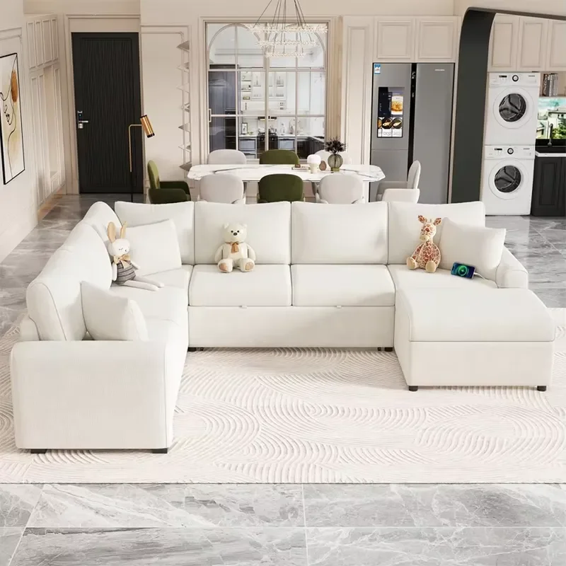 Modern White Compressed Sofa Set L Shaped Modular Sectional Corner Fabric Velvet Cloud Convertible Big 3 Seater Sofa Bed