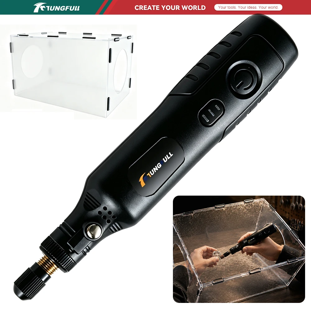 TUNGFULL Mini Cordless Rotary Tool Rechargeable Electric Grinder Pen with Dust-proof for DIY Crafts Engraving Polishing