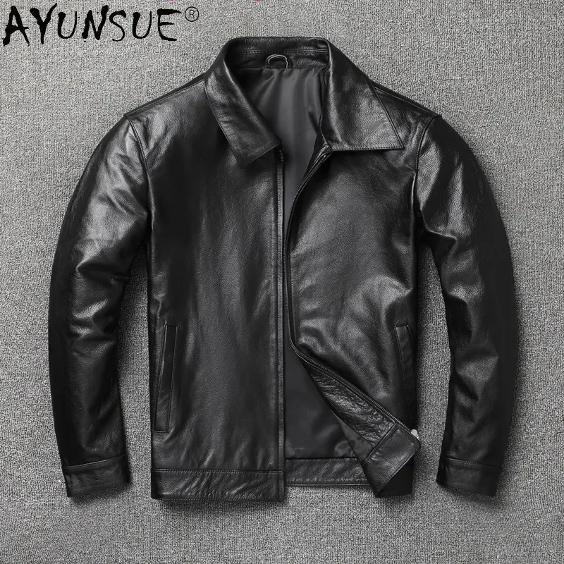 

AYUNSUE Genuine Cow Leather Jacket Men Autumn Winter Calfskin Leather Coat Plus Size Jackets Chaqueta De Los Hombres KJ6647