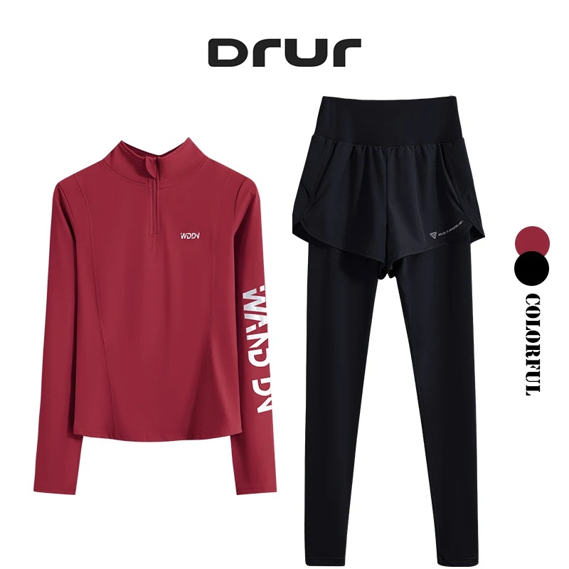 Drur feminino 2 pçs conjunto de jaqueta yoga sem costura zíper camisa esportiva cintura alta legging define roupa esportiva roupas de ginásio feminino