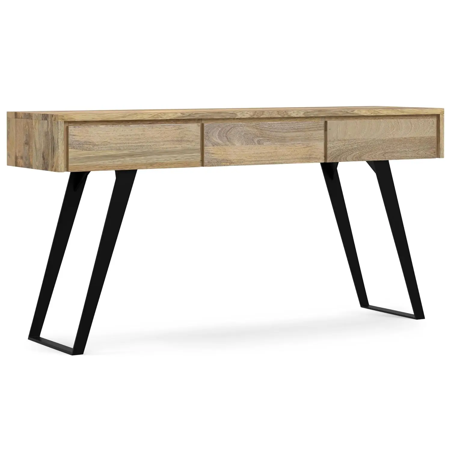 60 Inch Mango Wood & Metal Console Table with 3 Drawers & Angled Legs for Entryway Living Room Storage, Customized