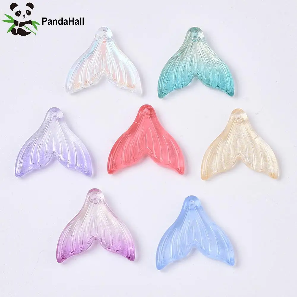 PandaHall 100pcs Random Colors Mermaid Fishtail Transparent Glass Charms Mermaid Tail Crystal Glass Pendants for Jewelry Making