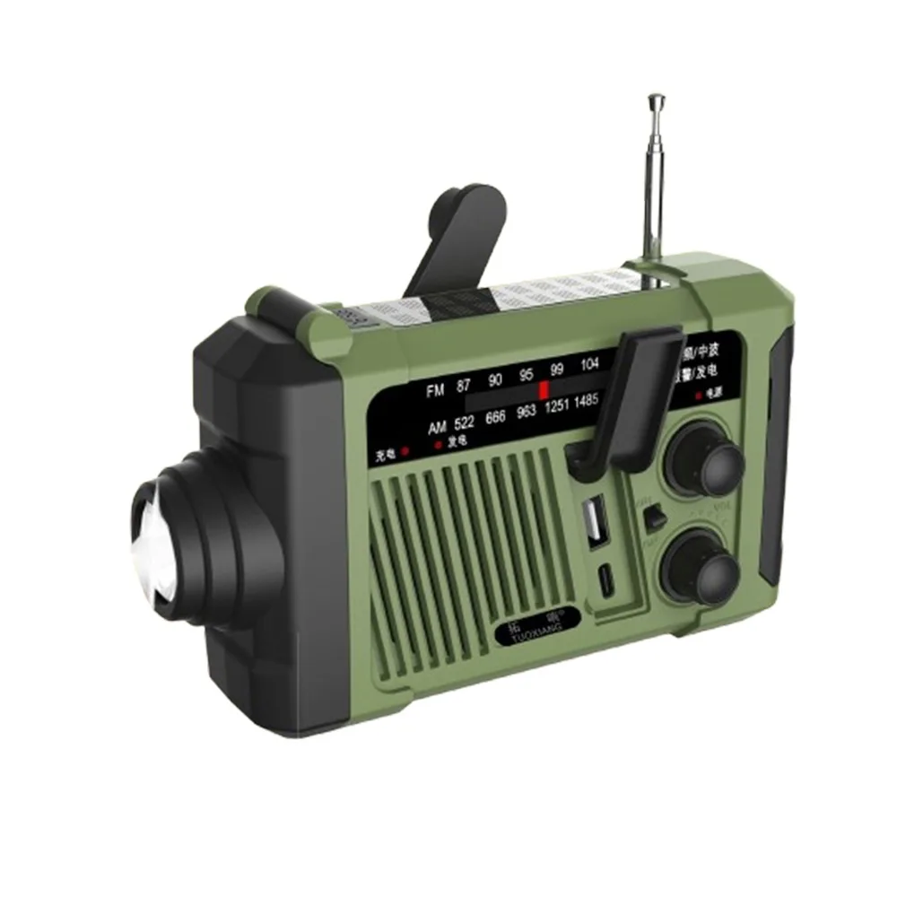 

С фонариком, аварийное радио на солнечной энергии, SOS-сигнализация, внешний аккумулятор, ручная рукоятка, радио, зарядка через USB, лампа для чтения, AM/FM-радио