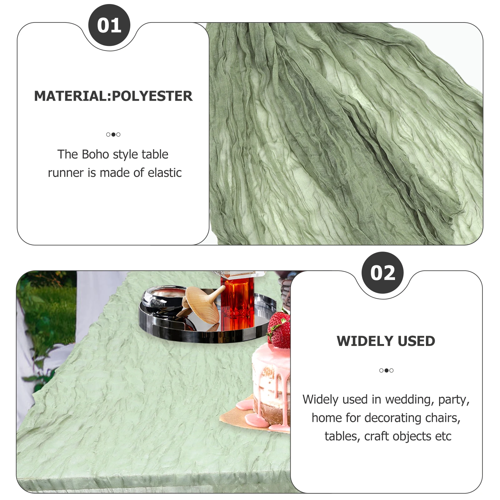 

2Pcs Table Pleated Gauze Blue Wedding Bridal Polyester Rustic Table Runner Fits Tables Cabinets