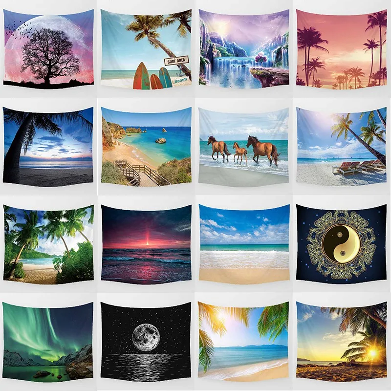 Beautiful Seascape Tapestry Sunset Northern Lights Background Wall Decoration Rectangle Plus Tapestry Wall Decoration