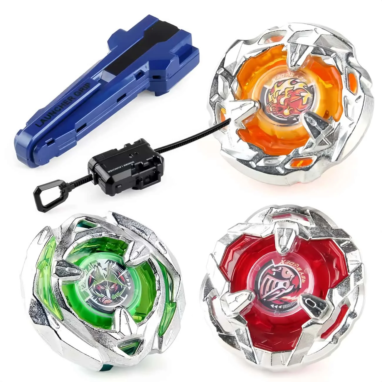 BX-08 HELLS SCYTHE+WIZARD ARROW+KNIGHT SHIELD X Bey Metall-Kreisel-Kampfspielzeug mit Launcher-Griff