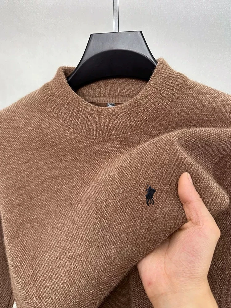 العلامة التجارية الفاخرة جولة الرقبة سترة الرجال الراقية الأزياء بول المهر التطريز محبوك أعلى الشتاء المخملية الدافئة مريحة السترة #5