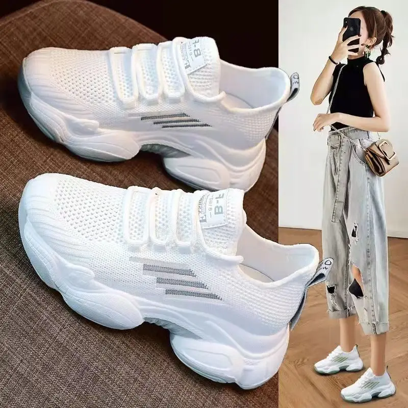 Summer Mesh Vulcanize Shoes Women Breathable Sneakers Hollow Student Flat White Tennis Female Round Head Spring Fashion Lace-up