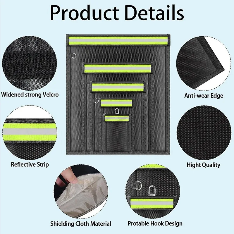Shielded Signal File Bag Fire-resistant Waterproof Black Reflective Strip Storage File Bag