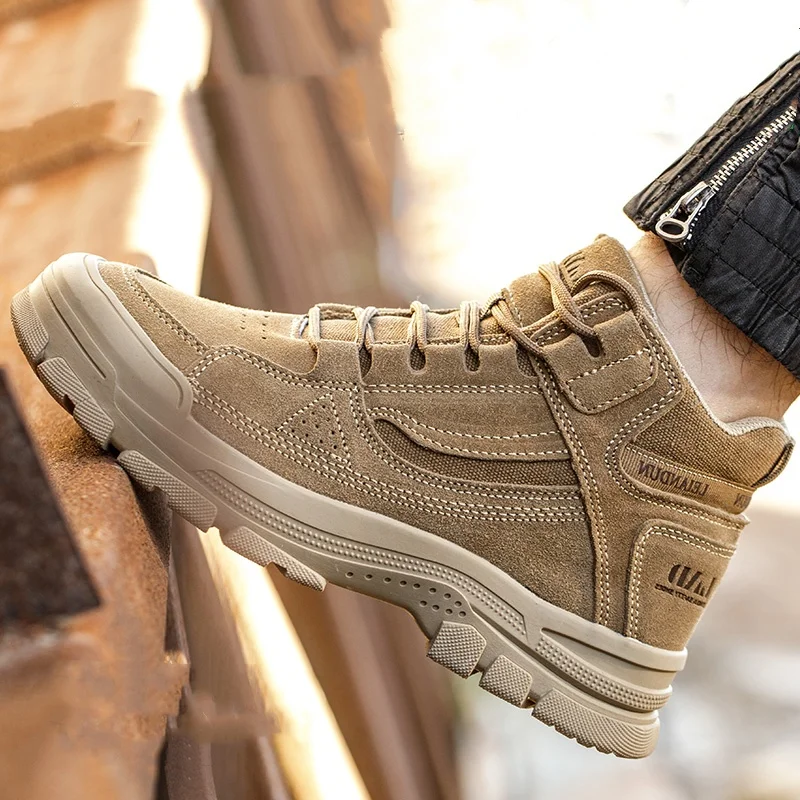 

men's casual steel toe caps working safety boots cow suede leather welding shoes worker security ankle botas protective footwear