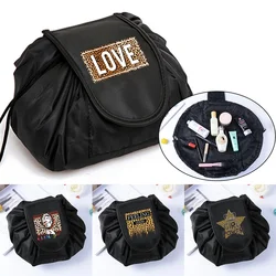 Portable Drawstring Cosmetic Bag Leopard Print Travel Storage Makeup Bag Organizer New Female Make Up Pouch Toiletry Beauty Case