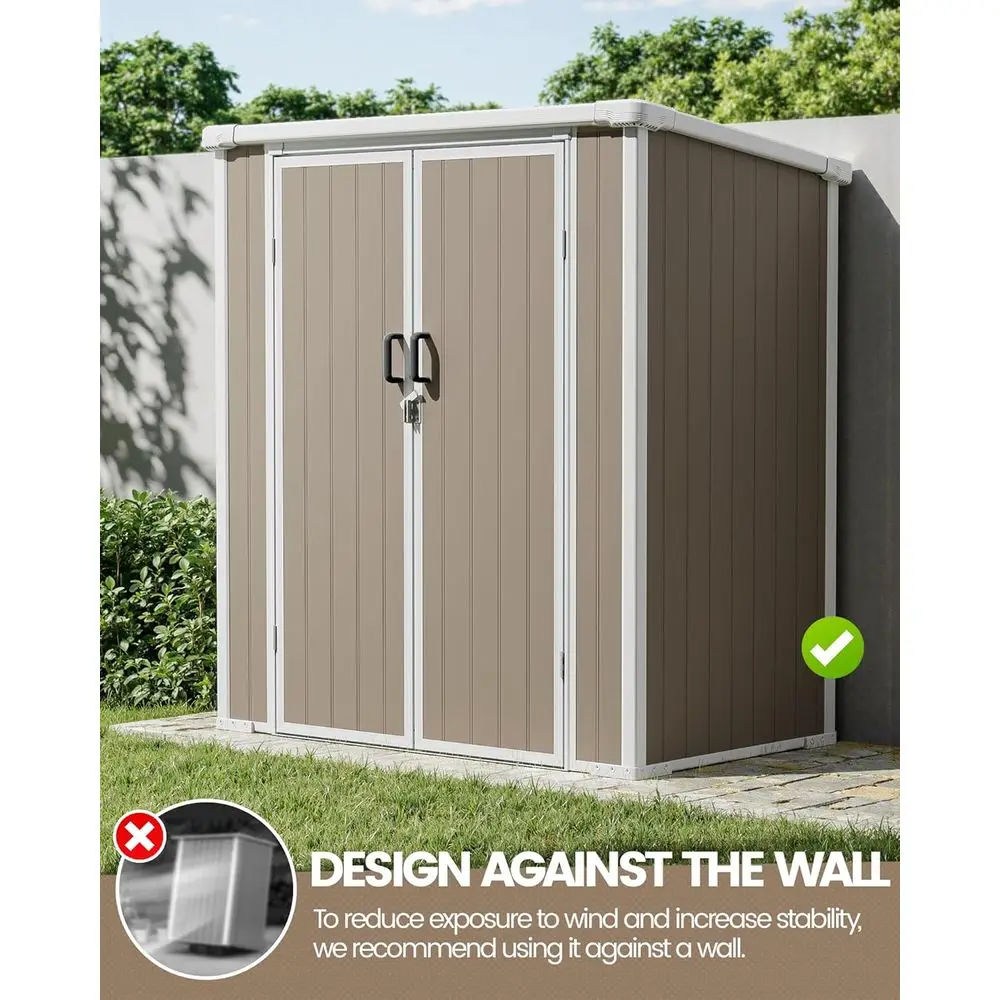 Weatherproof 5x3 Shed with Floor, 2 Shelves, Ideal for Outdoor Tools and Equipment, Easy Assembly, Warm Gray