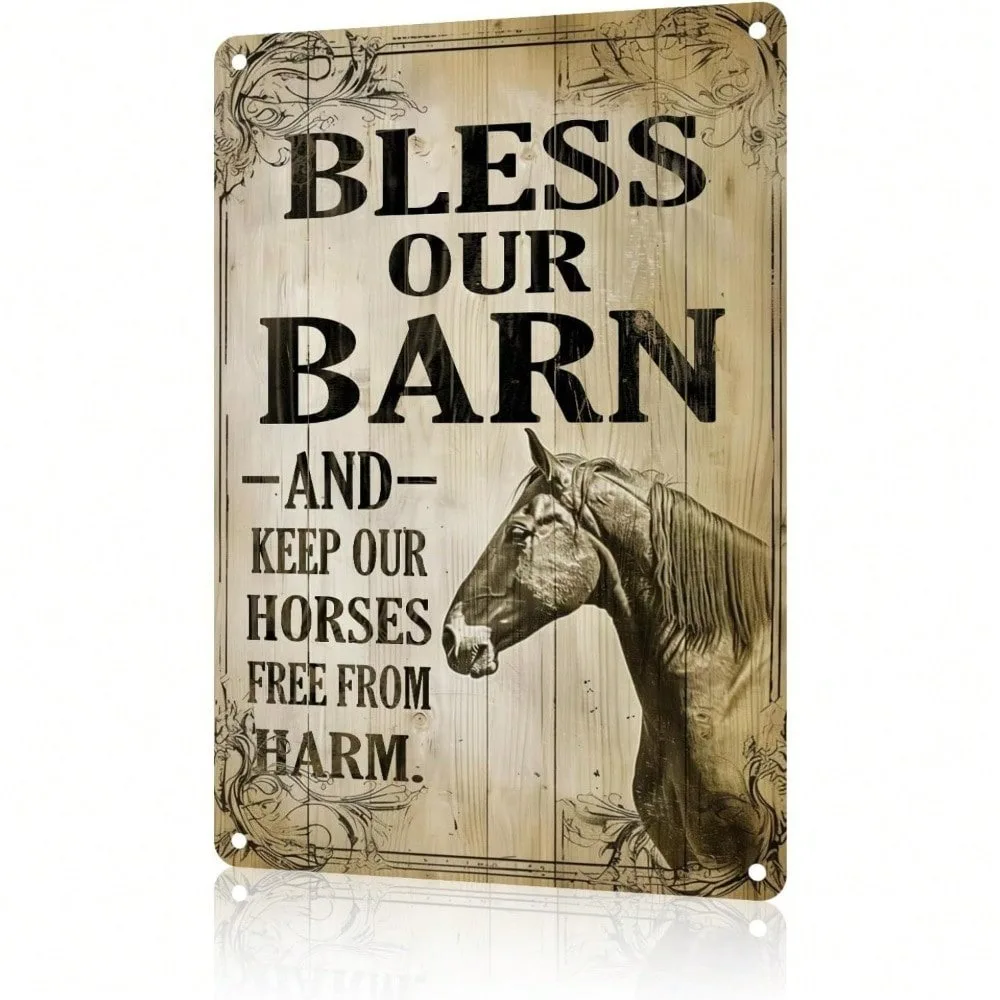 

Vintage "Bless Our Barn" Tin Sign - 8x12 Inch Art Deco & Rustic Farmhouse Wall Art for Ramadan 2026 Decor and Valentines Decorat