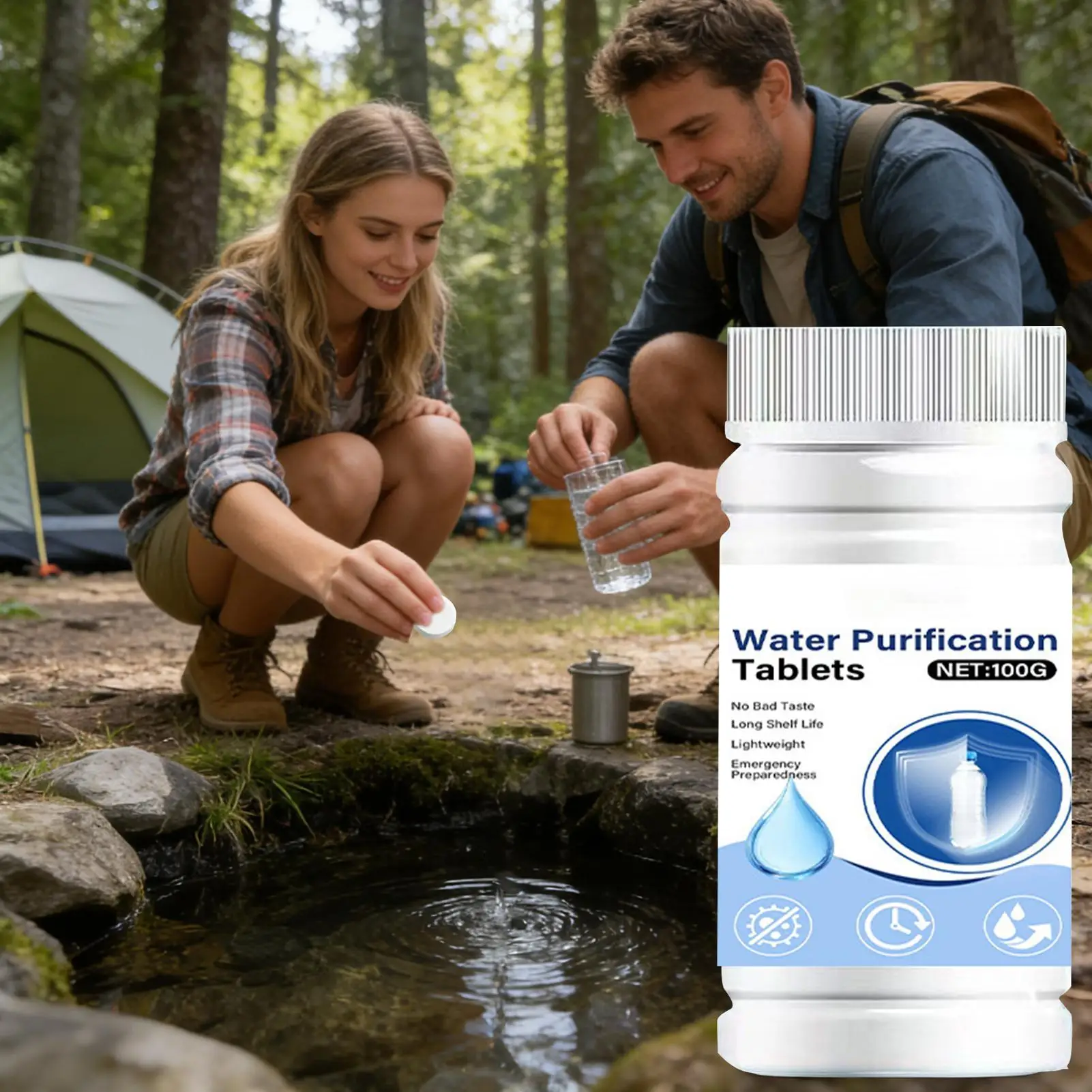 Tabletas Purificadoras de Agua de Disolución Rápida e Inodoras, Filtro de Agua Portátil de Emergencia, Suministro para Supervivencia al Aire Libre y Camping