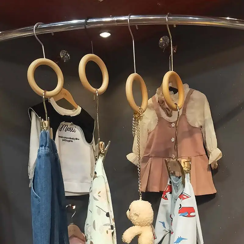 Creative Hangers Wood Circular Ring Scarf Display Tools Clothes Shop Decoration Socks Bags Hanging Rack Clips Combination Hooks