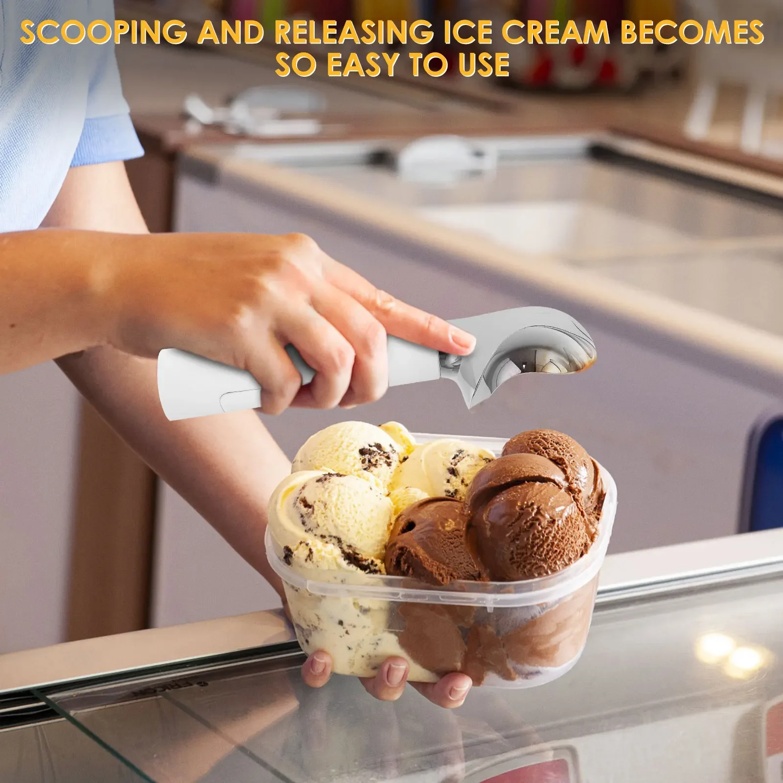 Rechargeable Heated Ice Cream Scoop Stainless Steel Self Melt Ice Cream Scoop Adjust Temperature Self Warming Spoon for Hard Ice