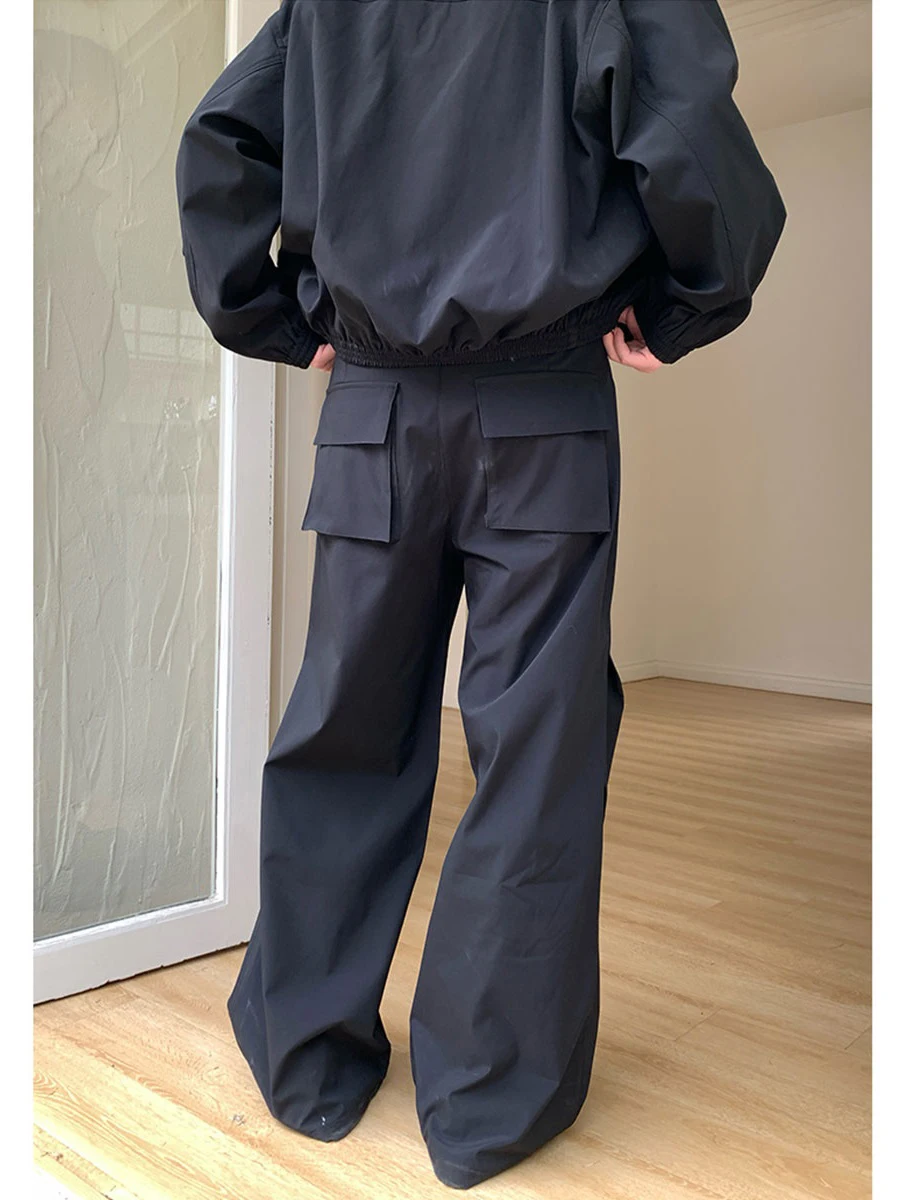 

American Sle Casual Pants Men's Spring Autumn High Waist Wide Leg ket Design Pleated Workwear Paratrooper Loose Fit