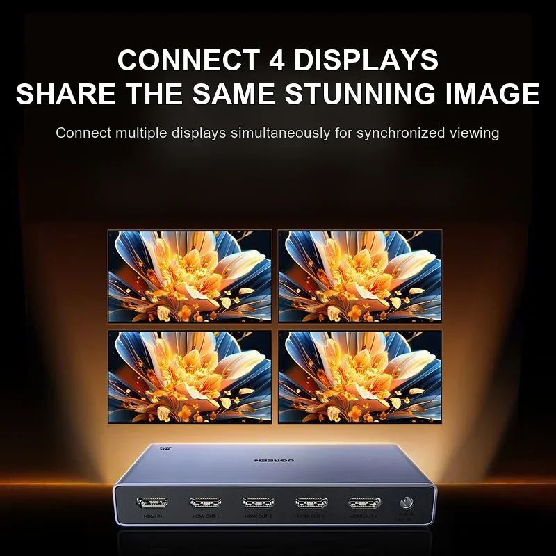 UGREEN CM713 25859 HDMI 2.1 Splitter 1x4 8K 60Hz 4K 240Hz HDMI Distribution Amplifier for Laptop PC TV Box Monitor