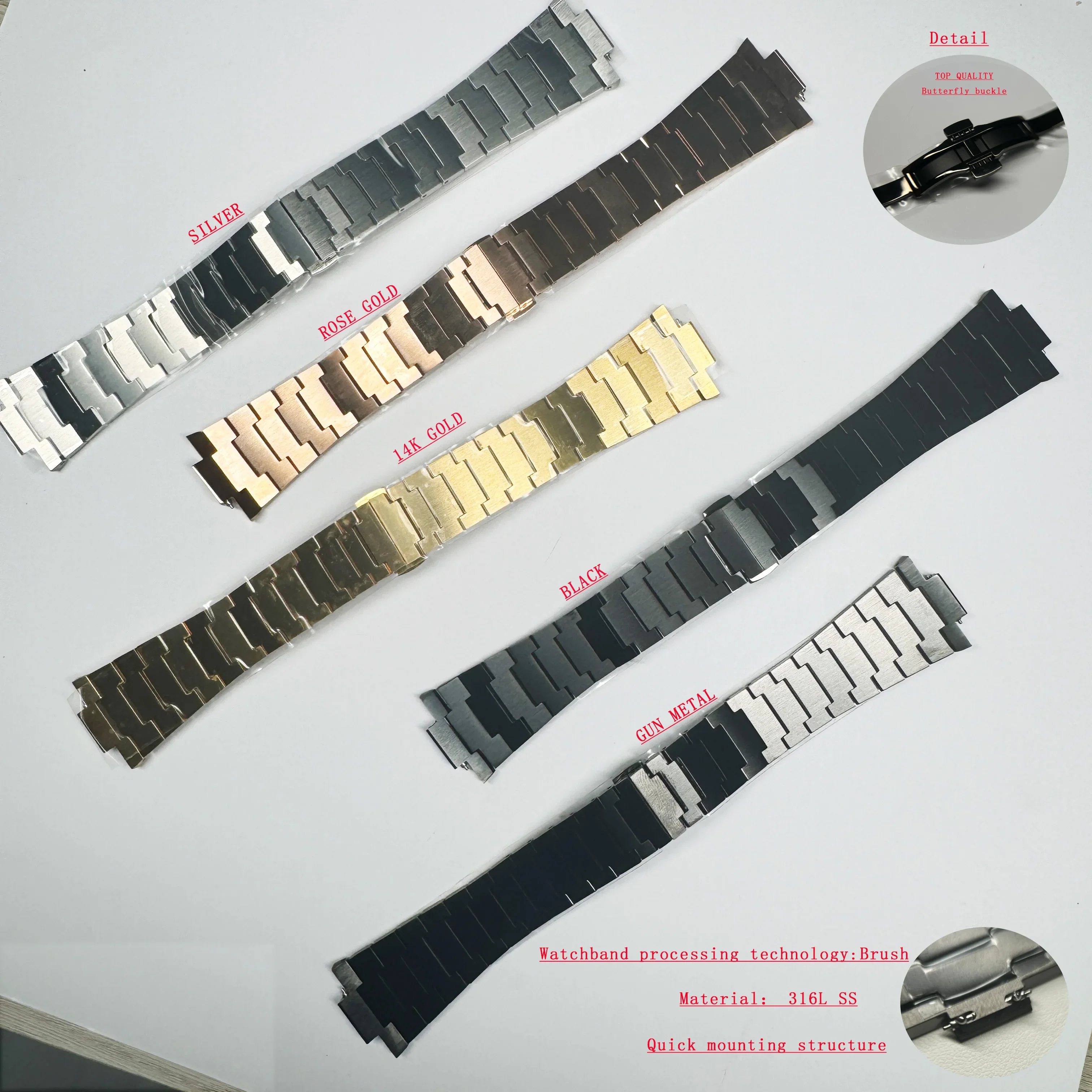 Fits PRX Steel Strap MOD 12mm Watch Case Brushed Convex Solid End Links Double Lock Clasp With Push Button Watches Parts