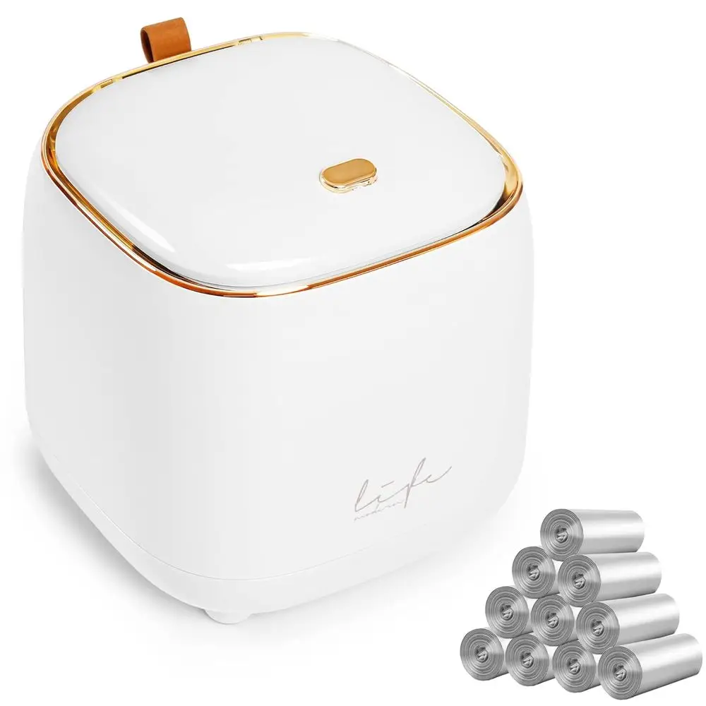 

Compact Trash Bin with 10 Packs of Trash Liners, Lid-Equipped, Suitable for Desk, Bathroom, Office, and Kitchen Use
