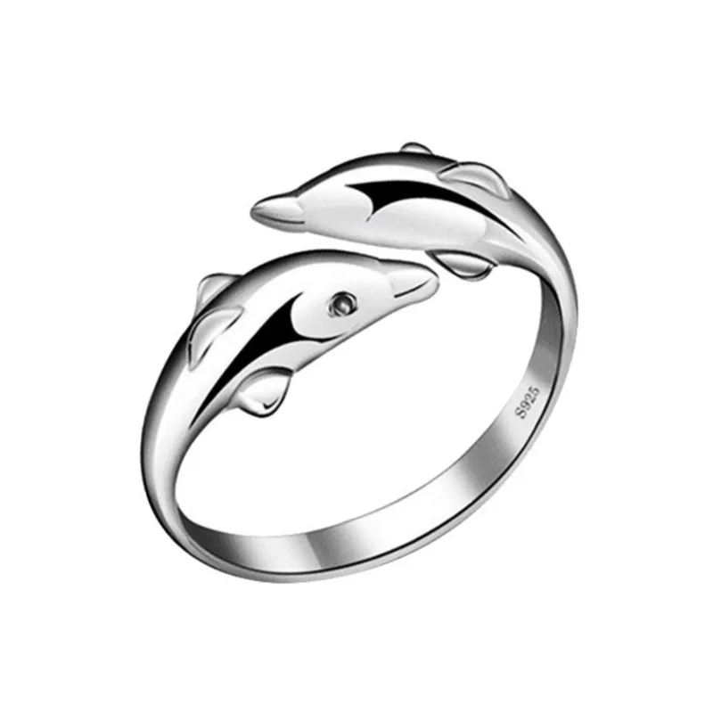 Silver Color Double Dolphin Love Rings for Women Couple Ring Statement Party Jewelry Accessories Gifts