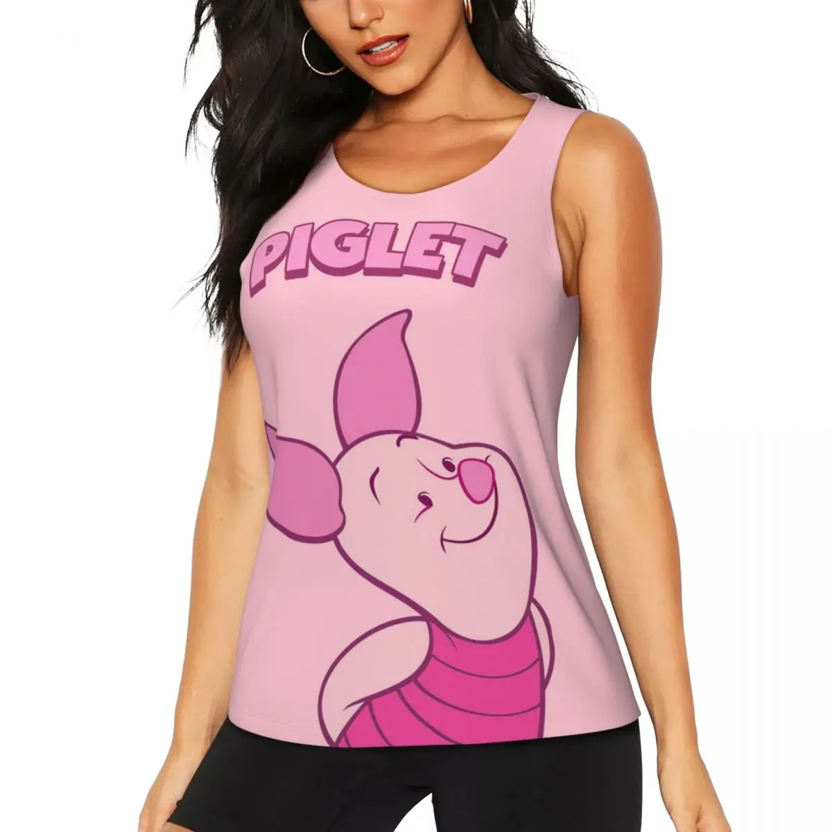 

Custom Piglet Cartoon Yoga Shirts Women's Athletic Workout Running Tank Tops