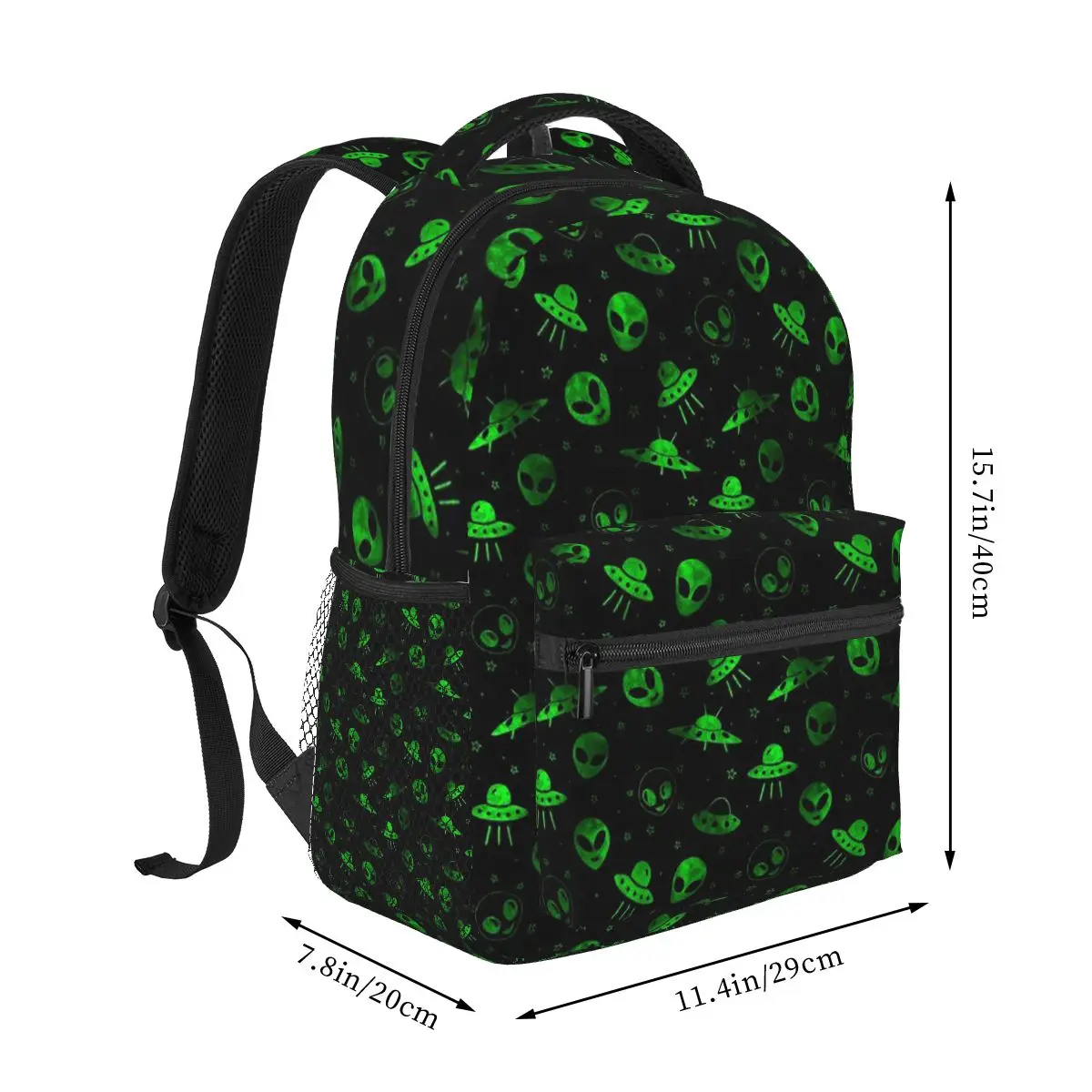 Green Alien Spaceship Pattern Backpack Hot Sale Daypack Large Capacity Boys Girls BookBag School Bag Shoulder Bags for Men Women