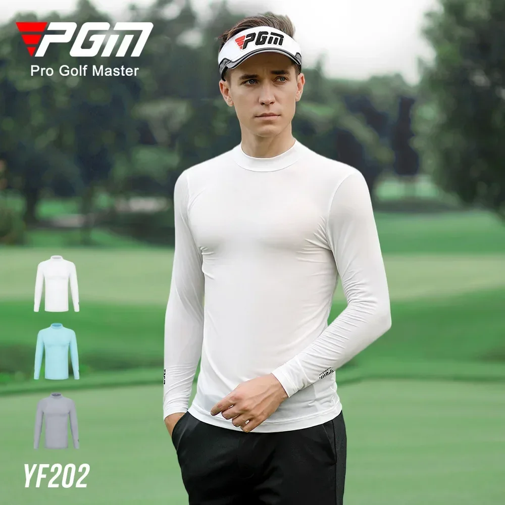 PGM Mens Golf Sun Protection Shirt Underwear Long Sleeve Summer Sun UV Protection Ice Silk T-Shirts Cooling Golf Apparel For Men