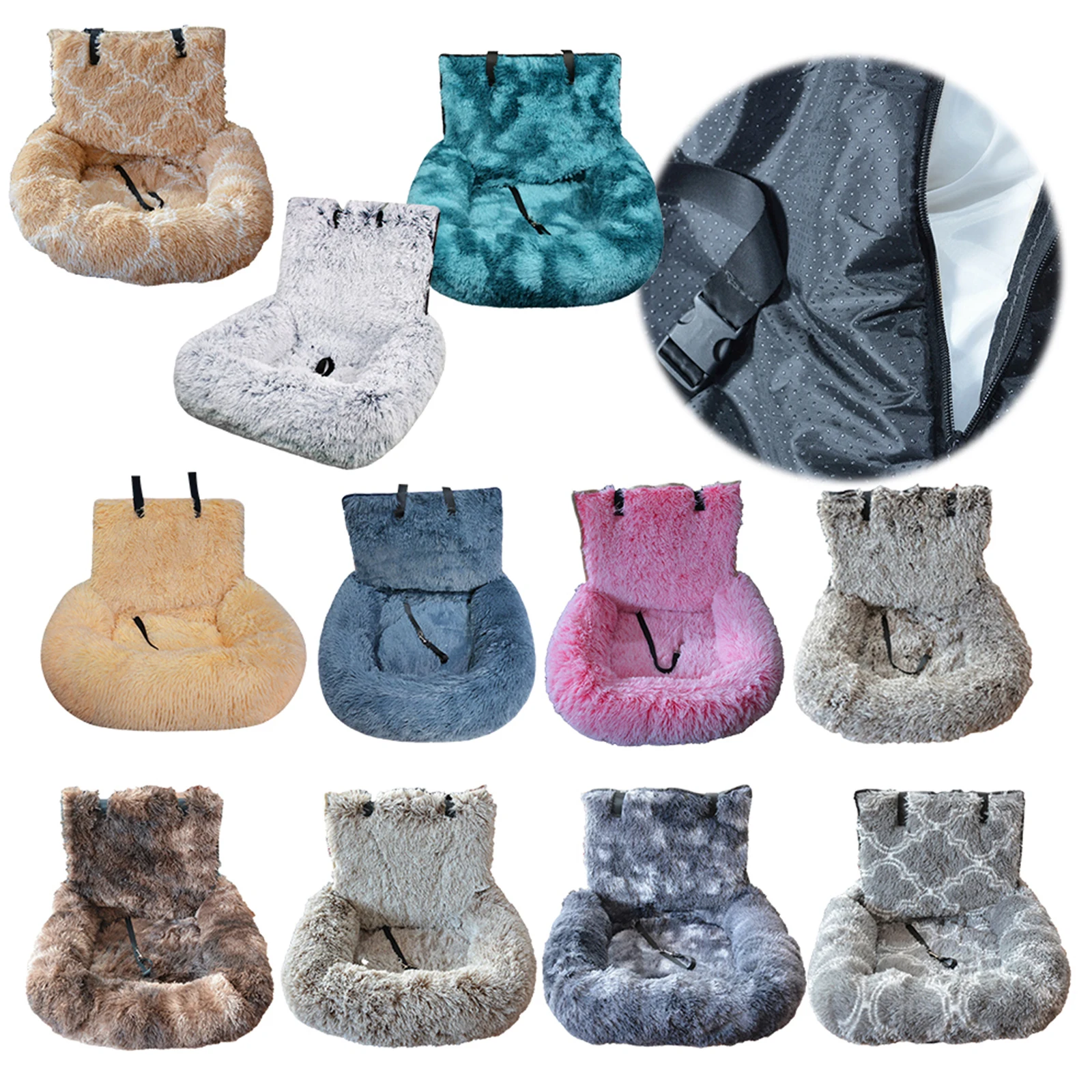 Abnehmbares, waschbares Kissen mit Sicherheitsgurten, rutschfestes Reisebett für Hunde, Plüsch-Haustier-Autositz für kleine, mittelgroße und große Hunde