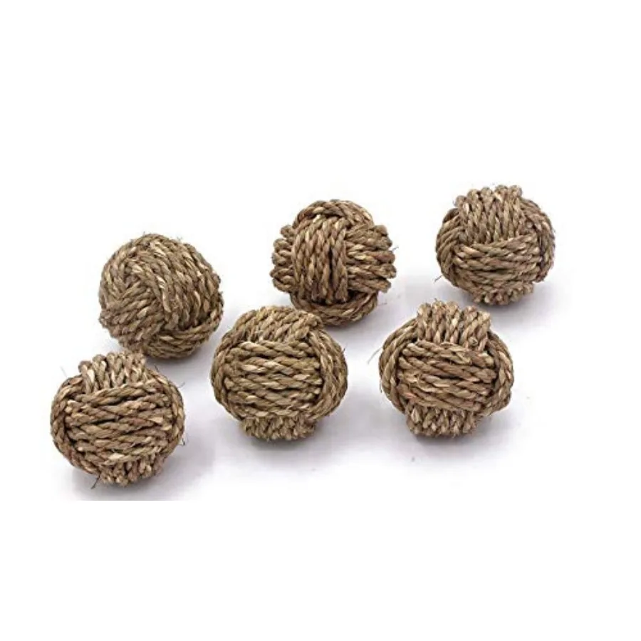 Set of 6 Decorative Indian Grass Rope Balls Handmade Nautical Style Ornaments for Vase Fillers, Rustic Tray Styling, Living Roo