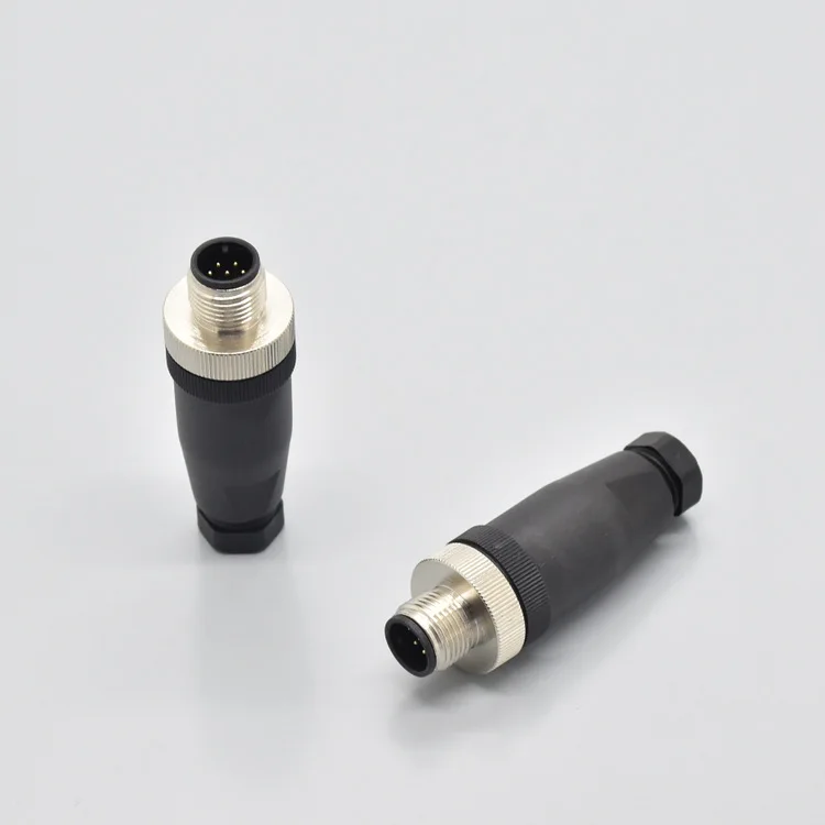 Conector de Instalação Plugue Impermeável para Aviação, Cabeça Reta Masculina, Parafuso de Plástico, Friso, Componentes Ativos, M12, 8-Core