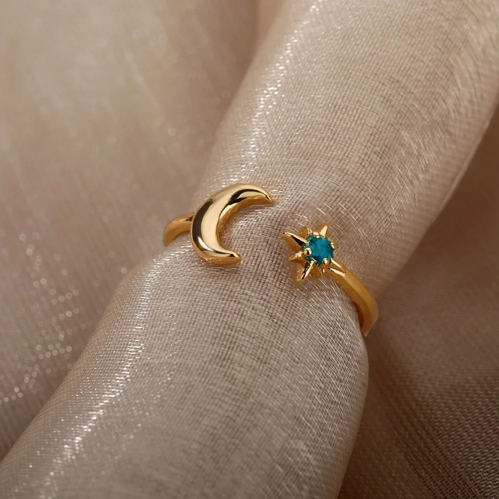 Hot selling Charm Simple Luxury Moon Ring Open Ring Octagonal Star Ring Women's Party Gift Wholesale