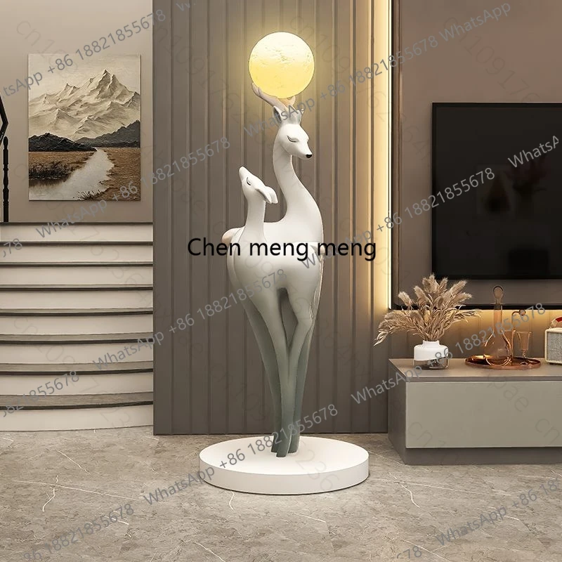 R Large Reindeer Floor Sculpture with Light Home Decor Deer Standing Floor Ornaments for Living Room Luxury Art Statue