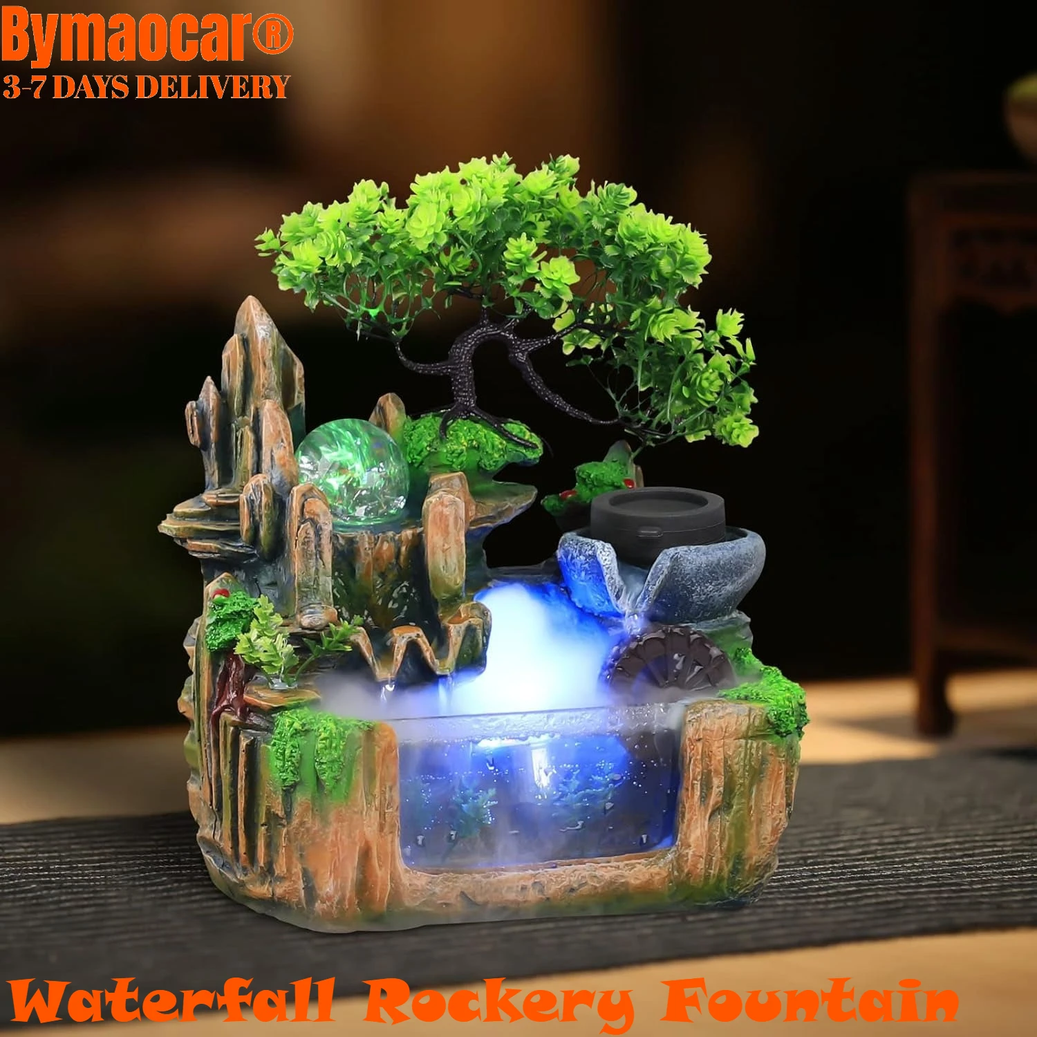 

Tabletop Fountain Rockery Stream Small Water Indoor with LED Indoor Waterfall Feature with Automatic Pump Desktop